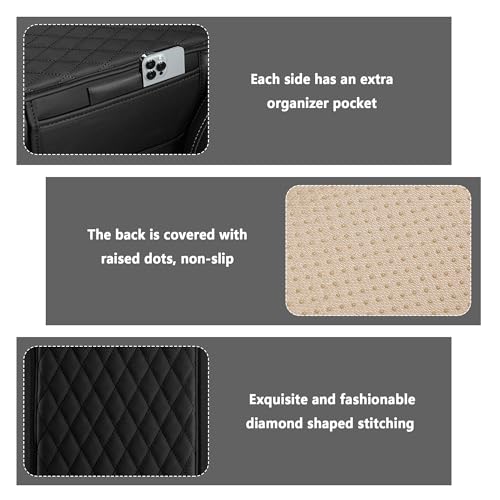 Upgraded Car Center Console Cover,Microfiber Leather Car Armrest Cover Cushion with 2 Storage Bags,Universal Car Armrest Storage Box Car Interior Accessories for Most Vehicles (Black)