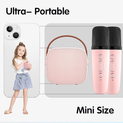 YLL Mini Karaoke Machine for Kids Adults, Portable Bluetooth Speaker with 2 Wireless Microphones,Toys Birthday Gifts for Girls Ages 4, 5, 6, 7, 8,9,10,11,12+ Years Old Toddler Teens (Lightpink)