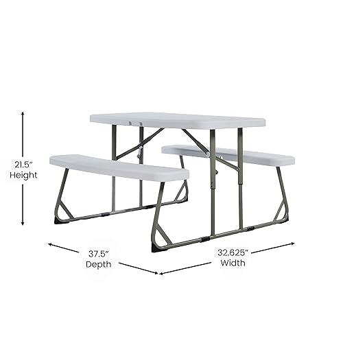 Flash Furniture Easy Folding Plastic Kids Outdoor Picnic Table and Benches-Commercial Grade-Recommended for up to Age 5, Set of 1, White