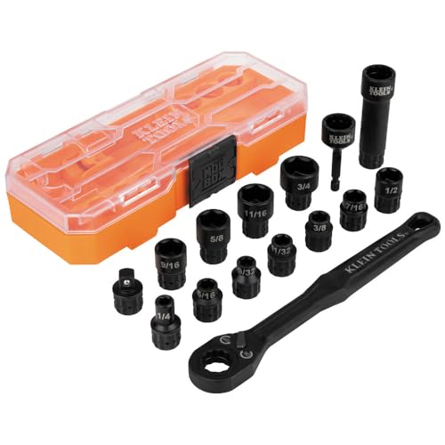 Klein Tools 65400 KNECT 15-Piece Pass Through Socket Set, SAE Impact Socket Set with MODbox Case, Sockets, Bits, Accessories and 3/8-Inch Drive Adapter