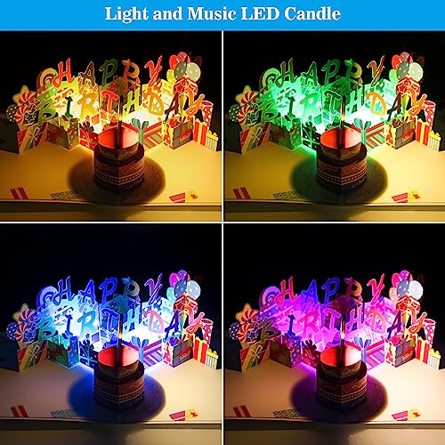 3D PopUp Birthday Cards, 1-100 Age Luxury Blowable LED Light Candle Cake Music Happy Birthday Card Postcards Greeting Cards Gifts Ideas for Women, Man, Mom, Wife, Husband, Boy, Girl, Friend, Kids