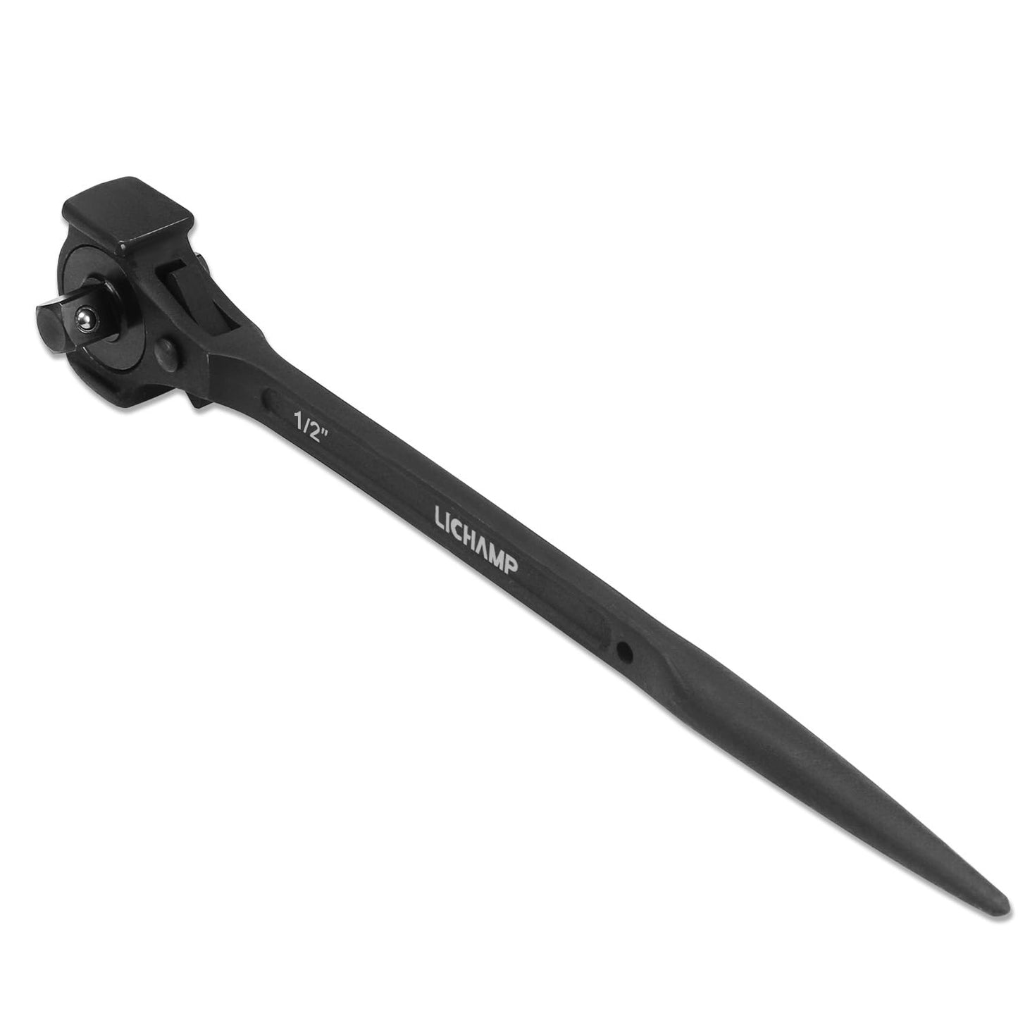 Lichamp Spud Ratchet Wrench with Hammer Head, 3/8" x 1/2" Drive Dual Head Construction Ratcheting Wrench, Podger Scaffold Wrench 12.4-Inch, Black