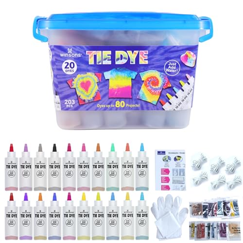 WINSONS Tie Dye Kit 20 Colors Permanent Fabric Dye Art Set for Kids Adults for School, Homemade Party, Creative Groups Activities, DIY Gift