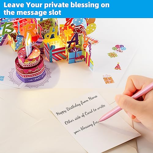 3D PopUp Birthday Cards, 1-100 Age Luxury Blowable LED Light Candle Cake Music Happy Birthday Card Postcards Greeting Cards Gifts Ideas for Women, Man, Mom, Wife, Husband, Boy, Girl, Friend, Kids