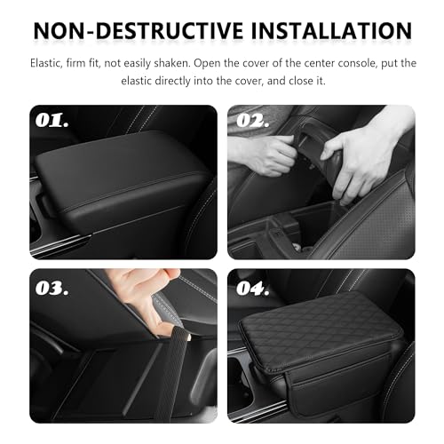 Upgraded Car Center Console Cover,Microfiber Leather Car Armrest Cover Cushion with 2 Storage Bags,Universal Car Armrest Storage Box Car Interior Accessories for Most Vehicles (Black)