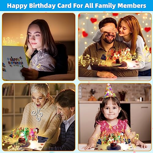 3D PopUp Birthday Cards, 1-100 Age Luxury Blowable LED Light Candle Cake Music Happy Birthday Card Postcards Greeting Cards Gifts Ideas for Women, Man, Mom, Wife, Husband, Boy, Girl, Friend, Kids