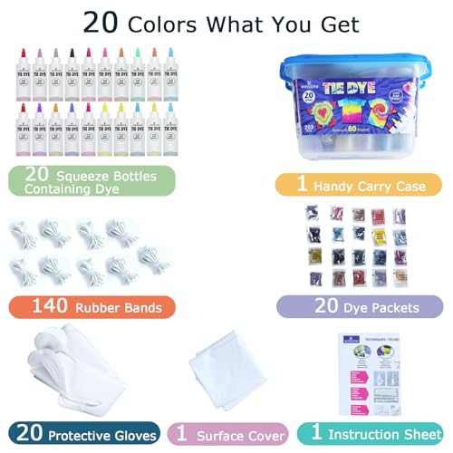 WINSONS Tie Dye Kit 20 Colors Permanent Fabric Dye Art Set for Kids Adults for School, Homemade Party, Creative Groups Activities, DIY Gift