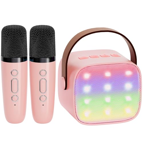 YLL Mini Karaoke Machine for Kids Adults, Portable Bluetooth Speaker with 2 Wireless Microphones,Toys Birthday Gifts for Girls Ages 4, 5, 6, 7, 8,9,10,11,12+ Years Old Toddler Teens (Lightpink)