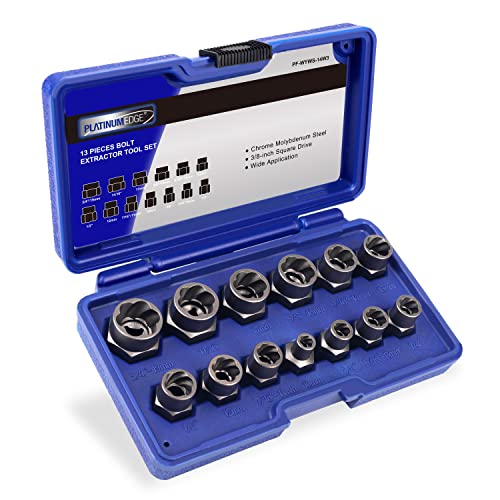 PLATINUMEDGE 13 Pieces Impact Bolt & Nut Remover Set, Stripped Bolt Extractor Set, Cr-Mo Extraction Socket Set with Solid Storage Case, Easy Out Rusted Rounded Damaged Nuts and Bolts