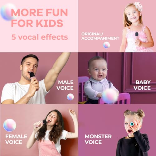 YLL Mini Karaoke Machine for Kids Adults, Portable Bluetooth Speaker with 2 Wireless Microphones,Toys Birthday Gifts for Girls Ages 4, 5, 6, 7, 8,9,10,11,12+ Years Old Toddler Teens (Lightpink)