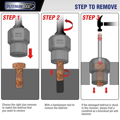 PLATINUMEDGE 13 Pieces Impact Bolt & Nut Remover Set, Stripped Bolt Extractor Set, Cr-Mo Extraction Socket Set with Solid Storage Case, Easy Out Rusted Rounded Damaged Nuts and Bolts