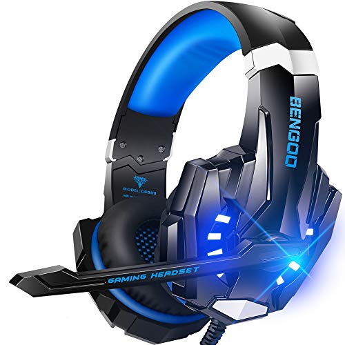 BENGOO G9000 Gaming Headset Professional 3.5mm PC LED Light Game Bass Headphones Stereo Noise Isolation Over-ear Headset Headband with Mic Microphone For PS4 Laptop Computer and Smart Phone