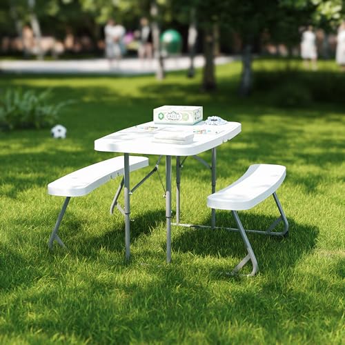 Flash Furniture Easy Folding Plastic Kids Outdoor Picnic Table and Benches-Commercial Grade-Recommended for up to Age 5, Set of 1, White