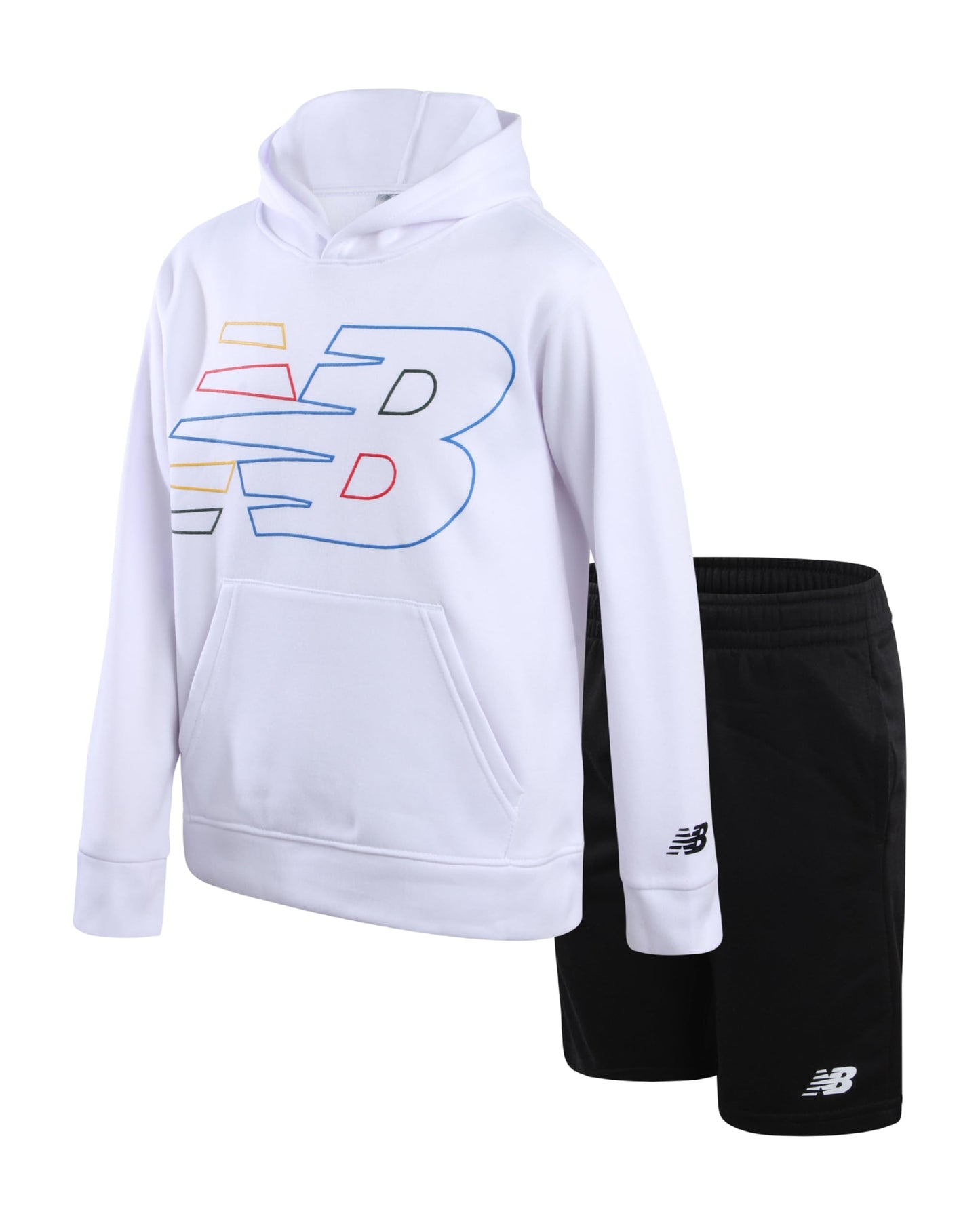 New Balance Boys' Shorts Set - 2 Piece Performance Fleece Hoodie Sweatshirt and Sweat Shorts - Sweatsuit Set for Boys (8-12), Size 8, White Logo