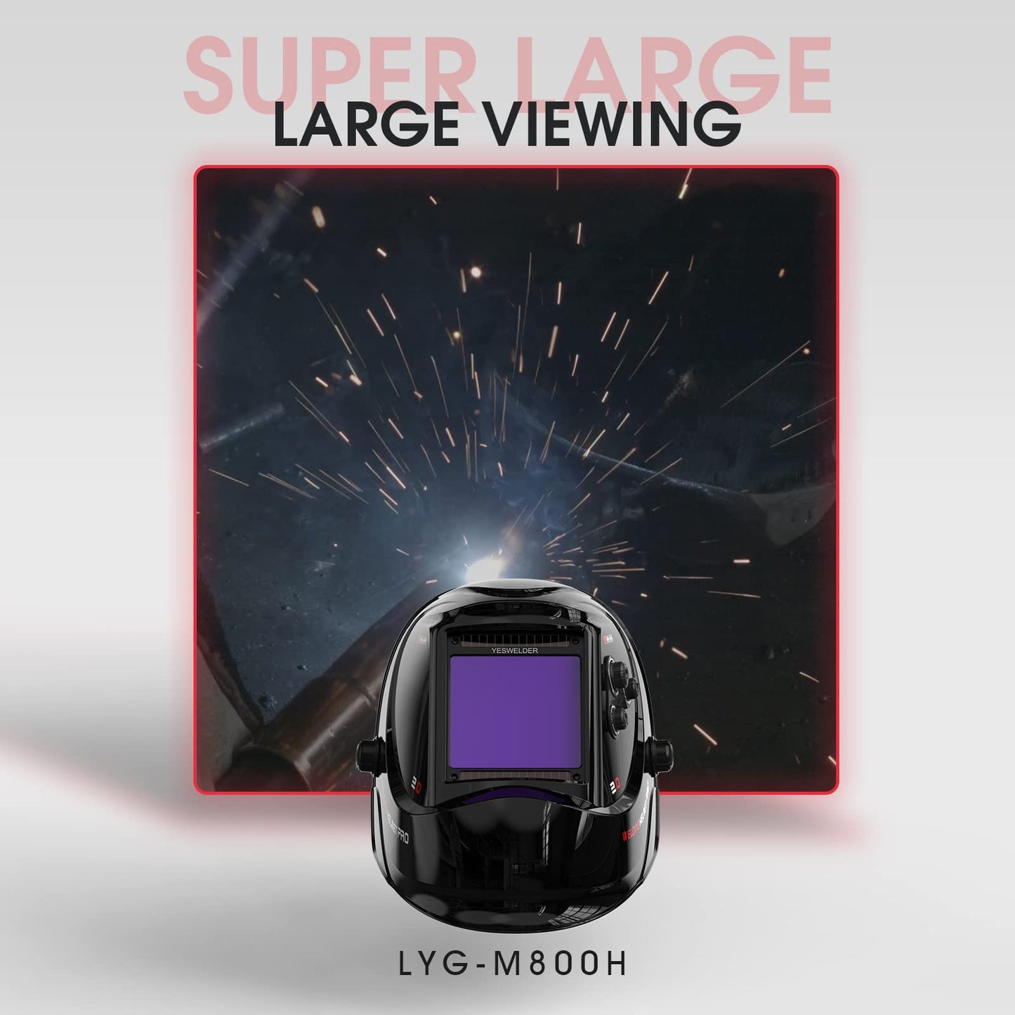 YESWELDER Large Viewing Screen 3.93"X3.66" True Color Solar Power Auto Darkening Welding Helmet, 4 Arc Sensor Wide Shade 4/5-9/9-13 for TIG MIG Arc Weld Grinding Welder Mask LYG-M800H