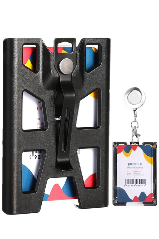 ZAZE ID Badge Holder Retractable, Card Holder with Metal Reel & Clip, Vertical Hard Plastic Heavy Duty Wallet, 4 Cards Slots for Credit, Name, Police, Work, Nurse (Black)