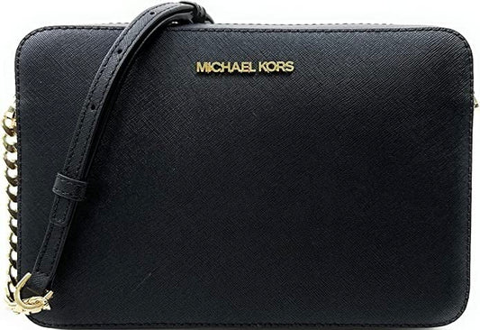 Michael Kors Women's Jet Set Item East West Crossbody Bag in Black with Gold hardware (Black/Gold)