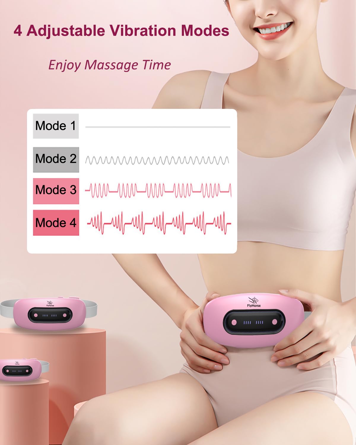 Electric Heating Pad, Portable Cordless Menstrual Heating Pad with 4 Heat Levels and 4 Massage Modes, Heating Pad for Cramps,Back Pain Relief (Pink)