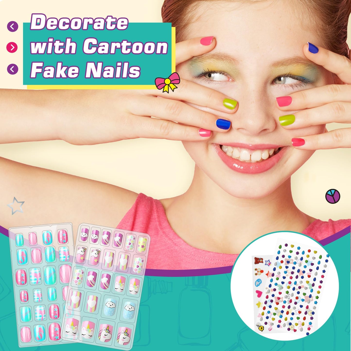 Nail Kit for Girls Ages 7-12, Kids Nail Polish set with Nail Dryer, 2 in 1 Nail Polish Pen, Stickers, False Press On Nail, Glitter, Cool Girly Stuff, Birthday Gifts for Girls 8 9 10 11 12 Year Old