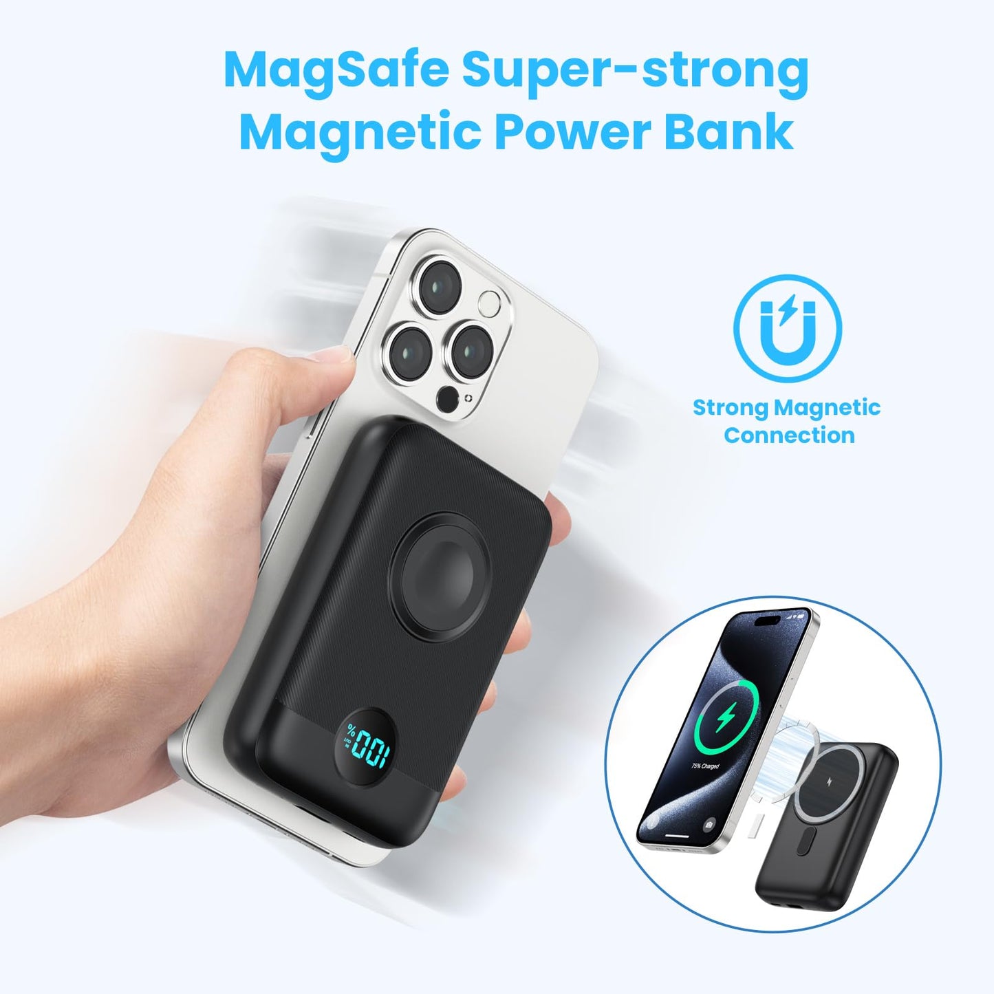 Magnetic Portable Charger 10800mAh,4-in-1 Wireless Power Bank with iWatch Charger, QC4.0+20W PD Fast Charging USB C Battery Pack with LCD Display for Magsafe,iPhone 15/14/13/12 Series,Apple Watch etc.