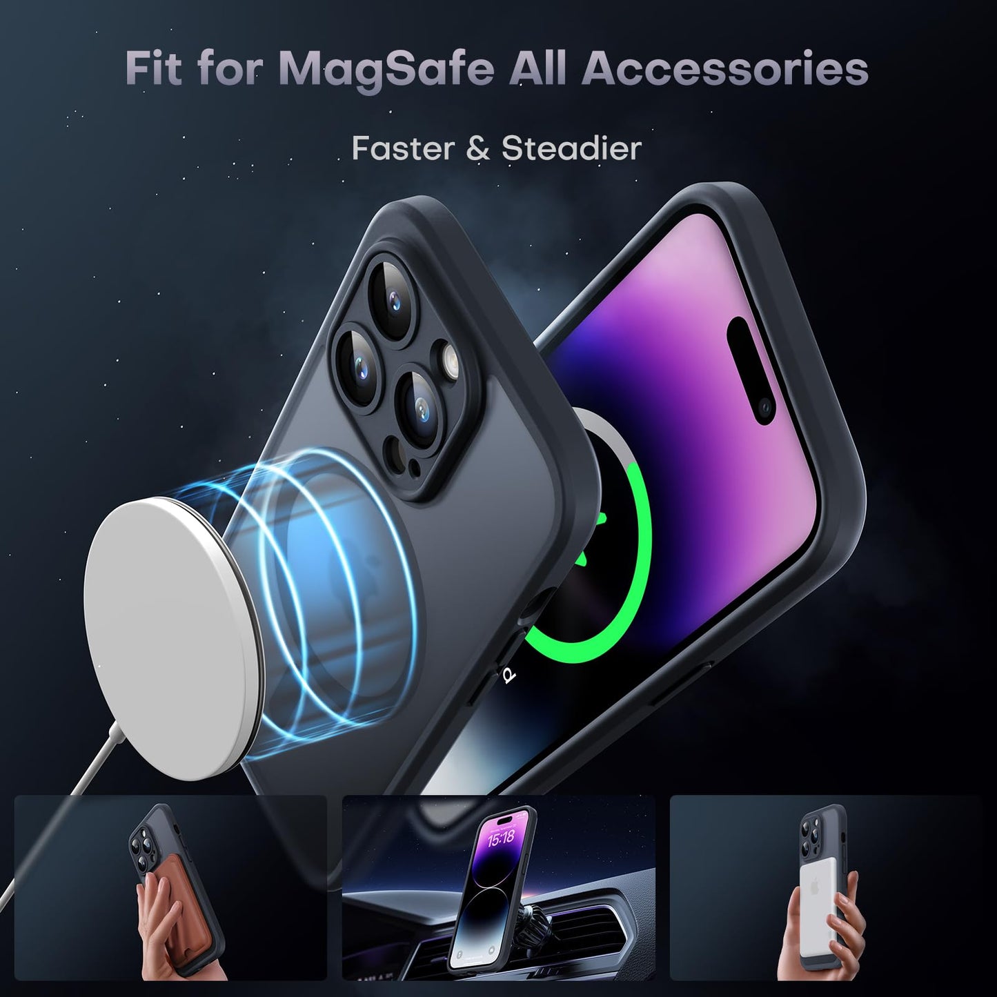 TOCOL 3 in 1 Magnetic for iPhone 14 Pro Max Case, Upgraded [Full Camera Protection] [Compatible with Magsafe] [14FT Military Grade Protection] Bumper for iPhone 14 Pro Max 6.7 Inch, Black