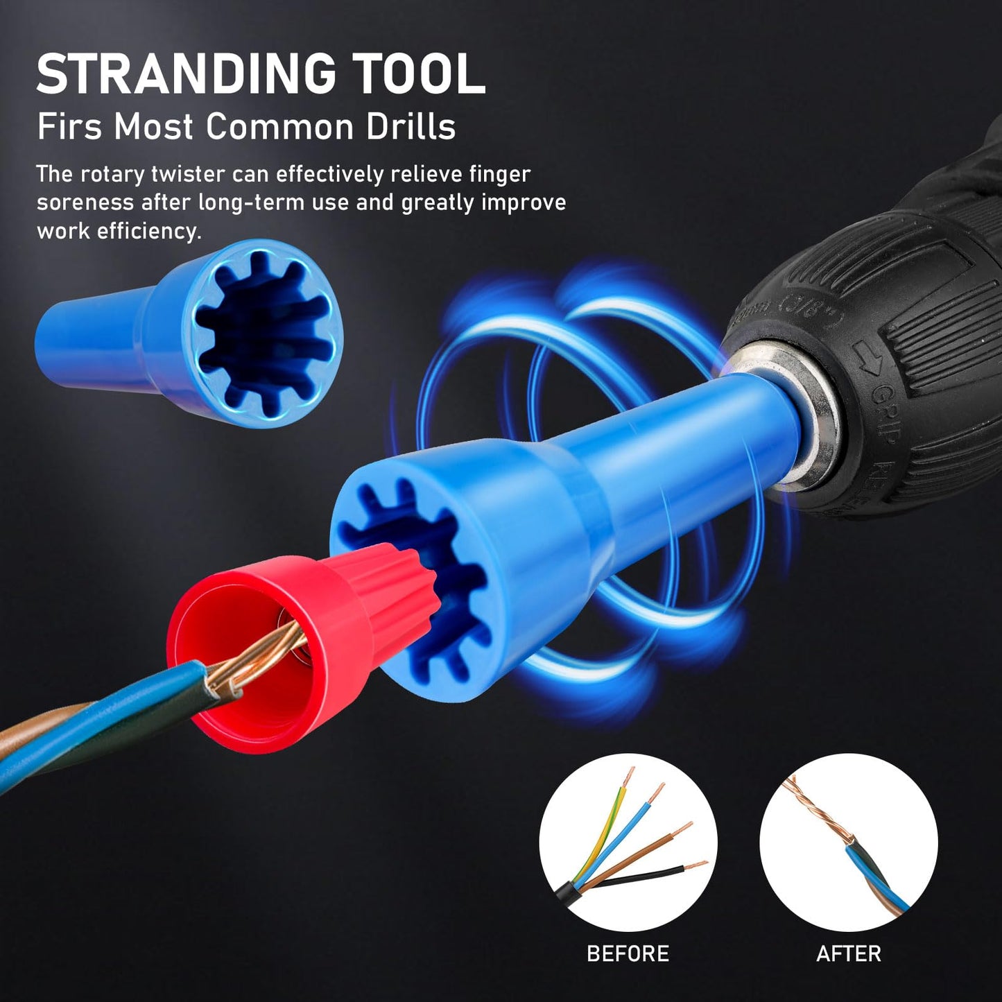 FERSTALO Wire Twister Tool for Drill, 6 in 1 Wire Stripping and Twisting Tool, Quickly Drill Wire Stripping Professional Electrician Tool Set, Portable Wire Nut Twister Cable Stripping and Connector