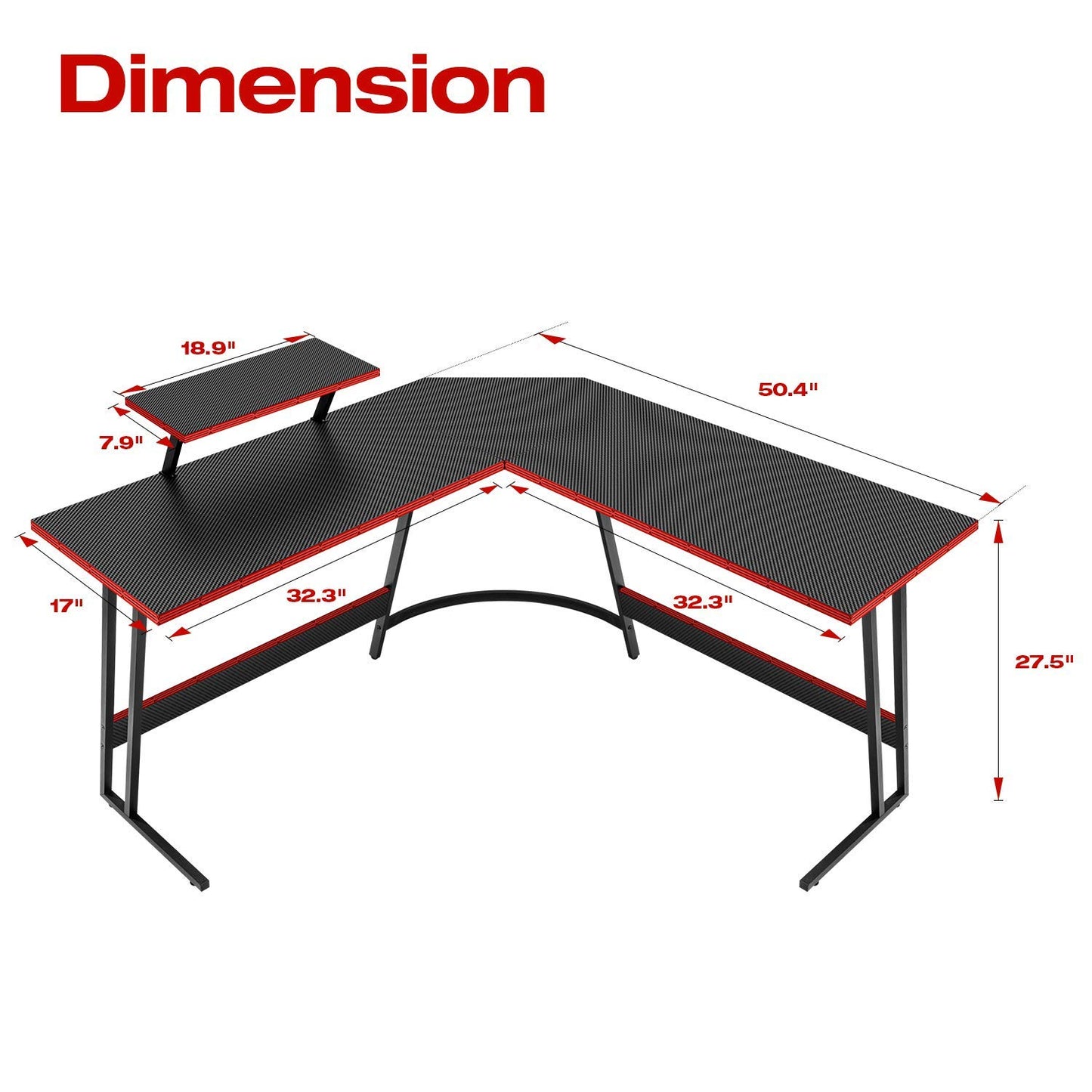 Homall L Shaped Gaming Desk Computer Corner Desk PC Gaming Desk Table with Large Monitor Riser Stand for Home Office Sturdy Writing Workstation (Black, 51 Inch)