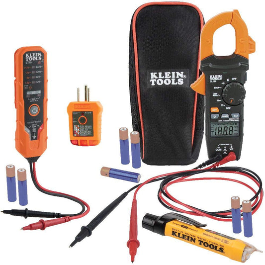 Klein Tools CL120VP Electrical Voltage Test Kit with Clamp Meter, Three Testers, Test Leads, Pouch and Batteries