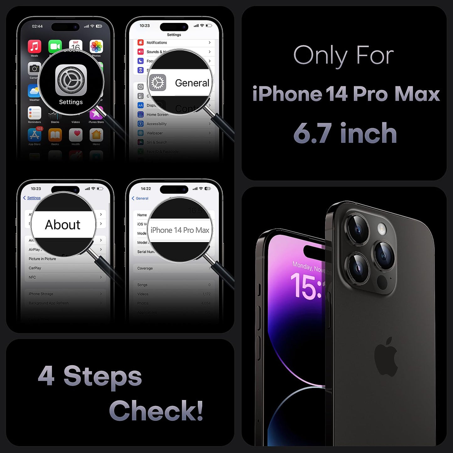 TOCOL 3 in 1 Magnetic for iPhone 14 Pro Max Case, Upgraded [Full Camera Protection] [Compatible with Magsafe] [14FT Military Grade Protection] Bumper for iPhone 14 Pro Max 6.7 Inch, Black