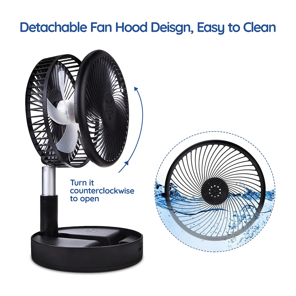 Primevolve Battery Operated Portable Standing Fan, Rechargeable USB Personal Floor Fan with Adjustable Height Black