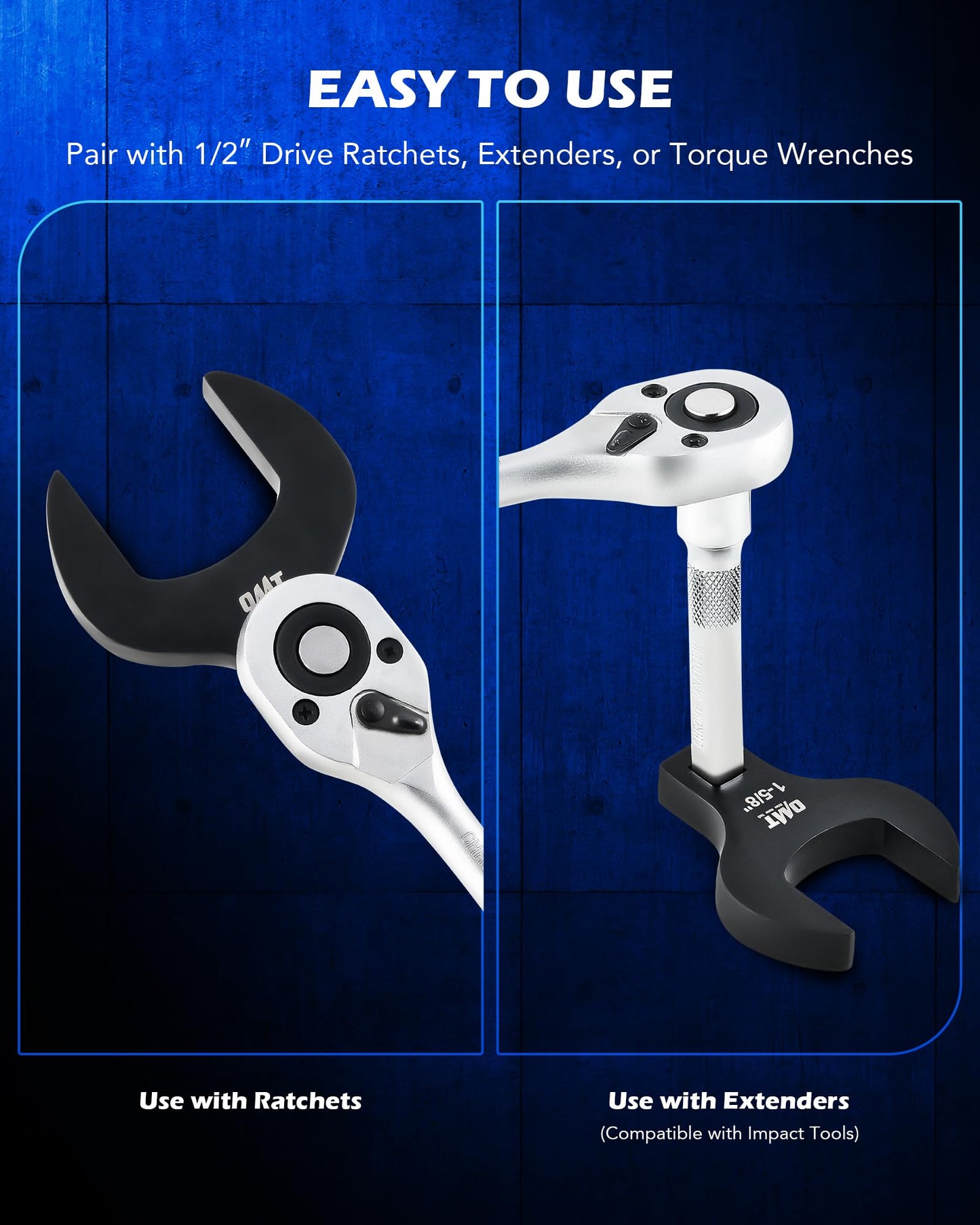 Orion Motor Tech 14 Piece Jumbo Crowfoot Wrench Set, SAE Crows Foot Wrench Set for 1-1/16" to 2" Flare Nuts for 1/2" Drive Rachets & Extenders, Blackened Cr-V Steel Crowfoot Wrenches with Carry Case