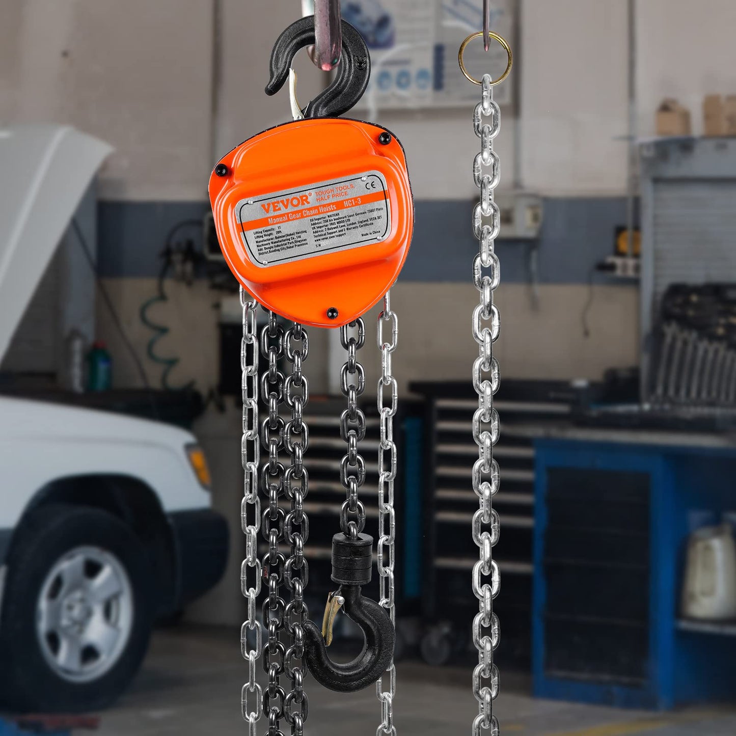 VEVOR Hand Chain Hoist, 1 Ton 2200 lbs Capacity 20 FT Come Along, G80 Galvanized Carbon Steel with Double-Pawl Brake, Auto Chain Leading & 360° Rotation Hook, for Garage Factory Dock