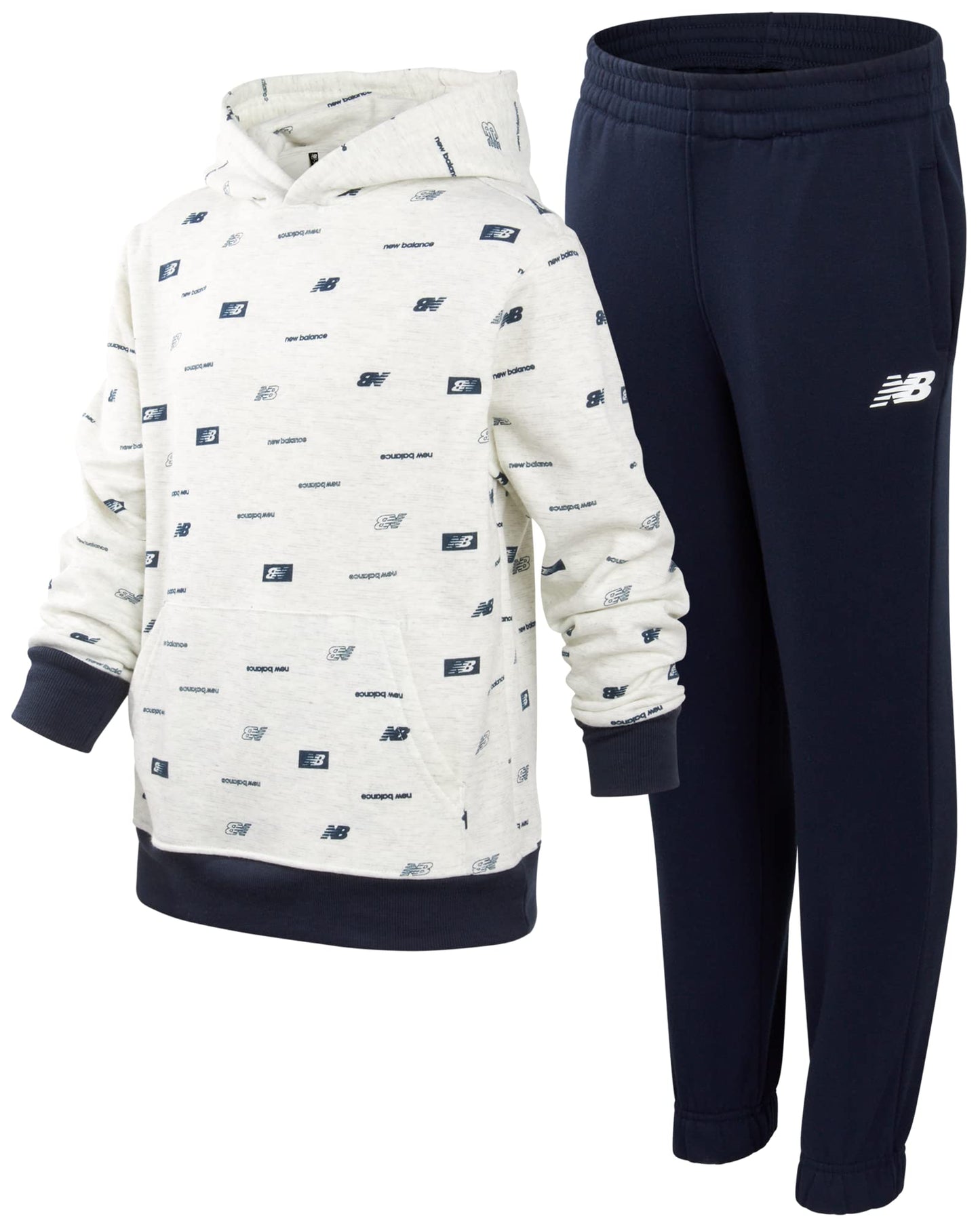 New Balance Boys Sweatsuit Set 2 Piece Fleece Pullover Hoodie Sweatshirt and Sweatpants (8-12), Size 8, Oatmeal