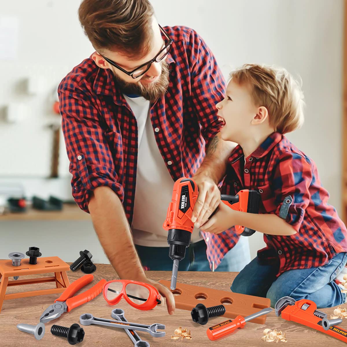 Kids Tool Set – Zealous 45 pcs Toddler Tool Set with Tool Box & Electronic Toy Drill, Pretend Play Kids Toys, Toy Construction Tools for Kids Ages 3,4,5,6,7,8 Years Old (A-orange)