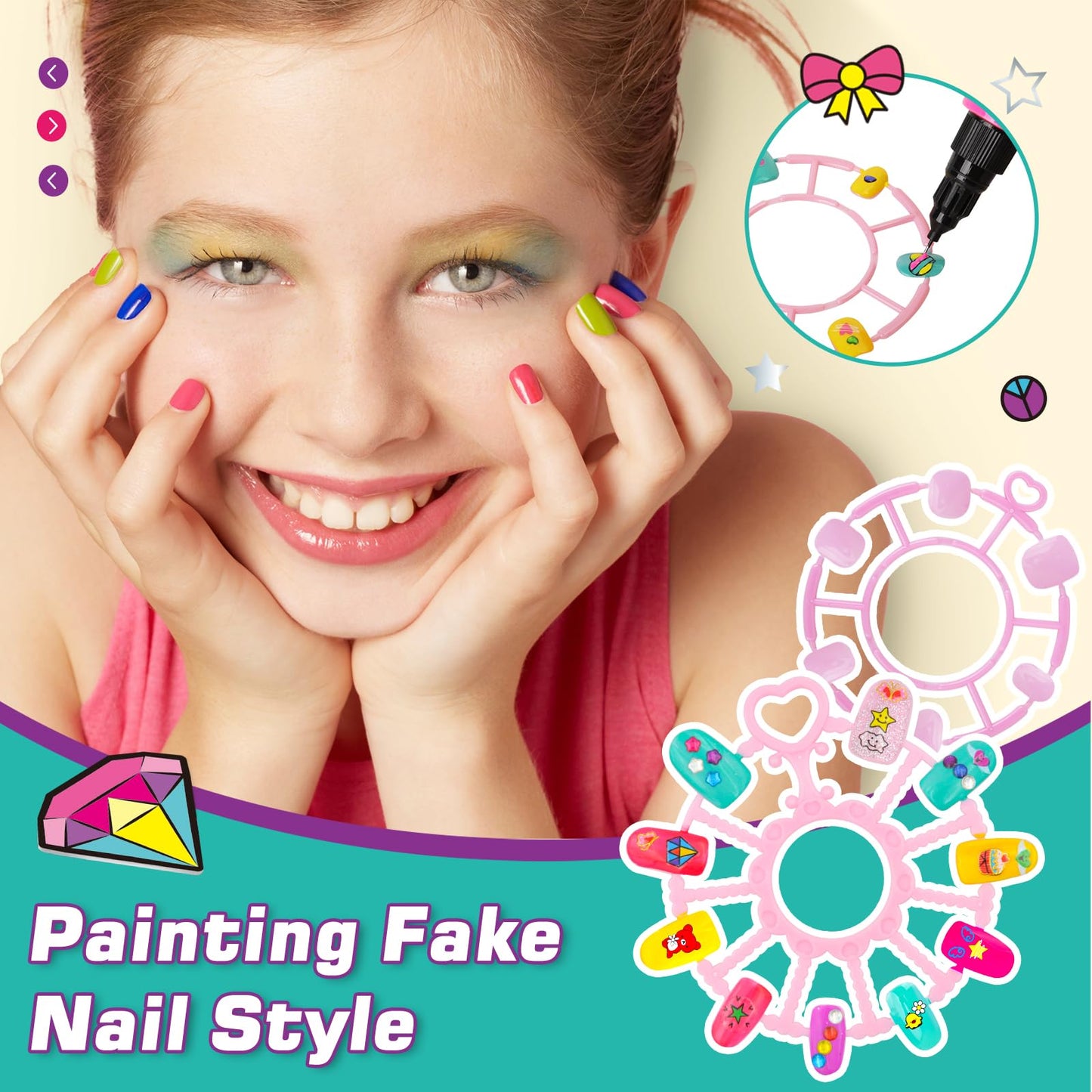 Nail Kit for Girls Ages 7-12, Kids Nail Polish set with Nail Dryer, 2 in 1 Nail Polish Pen, Stickers, False Press On Nail, Glitter, Cool Girly Stuff, Birthday Gifts for Girls 8 9 10 11 12 Year Old