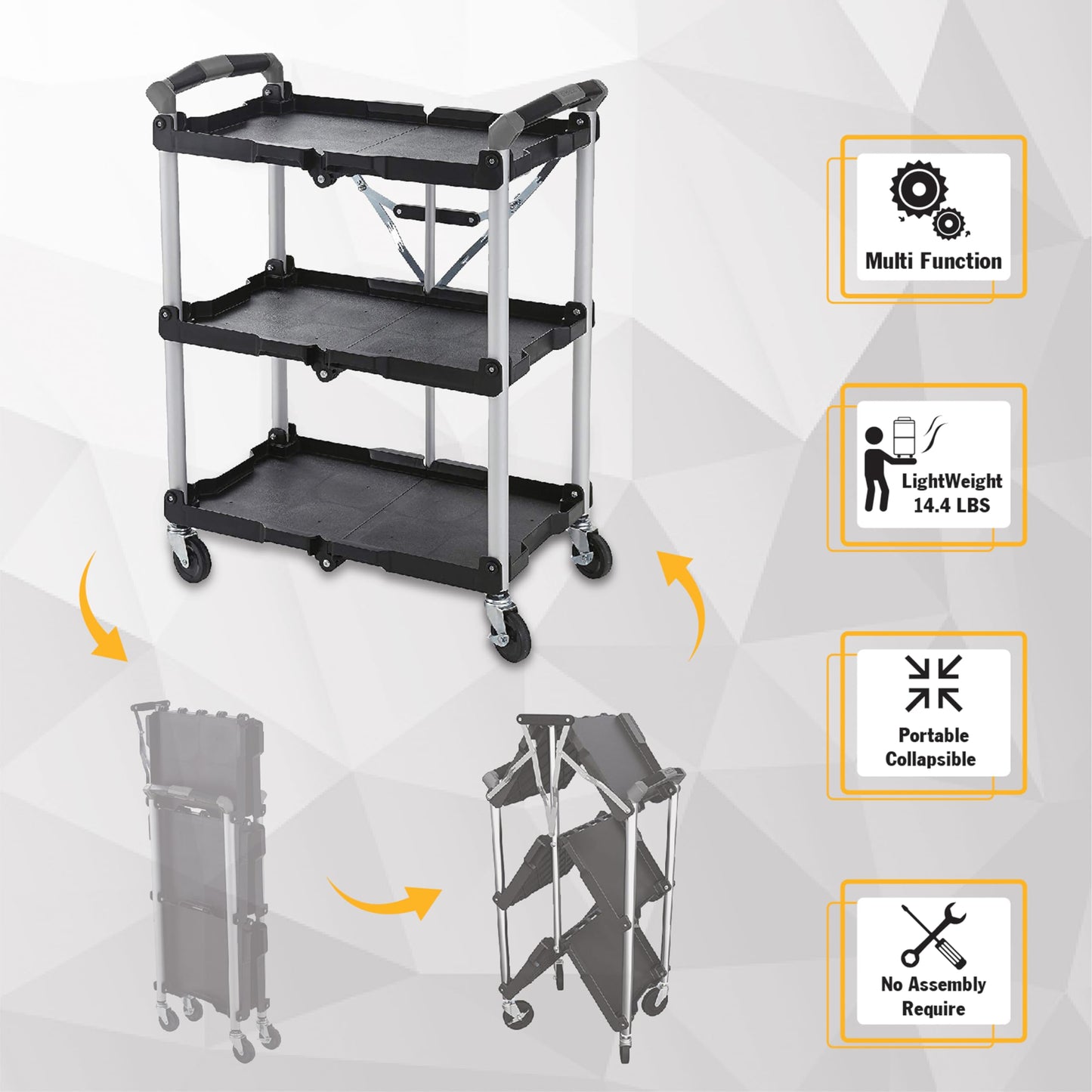 Olympia Tools 85-188 Pack-N-Roll Folding Collapsible Service Cart, 150LB Capacity, Black