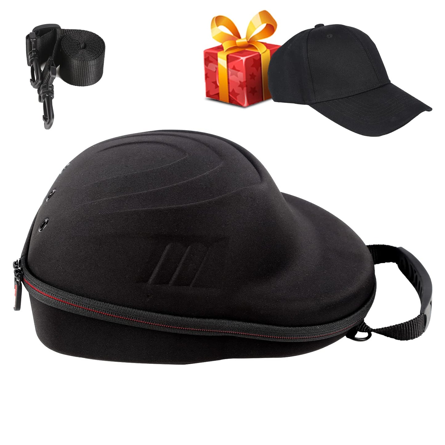 Glamgen Hard Hat Case for Baseball Caps,Hat Carrier Travel Case with One Black Baseball Cap and Adjustable Shoulder Strap,Hat Organizer Holder Bag for 6 Baseball Caps for Women and Men,Black