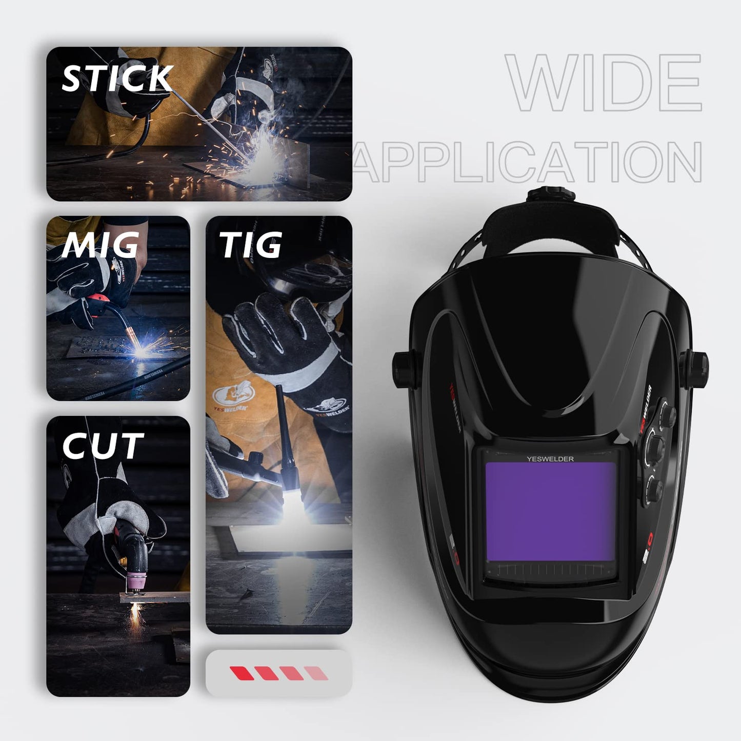 YESWELDER Large Viewing Screen 3.93"X3.66" True Color Solar Power Auto Darkening Welding Helmet, 4 Arc Sensor Wide Shade 4/5-9/9-13 for TIG MIG Arc Weld Grinding Welder Mask LYG-M800H