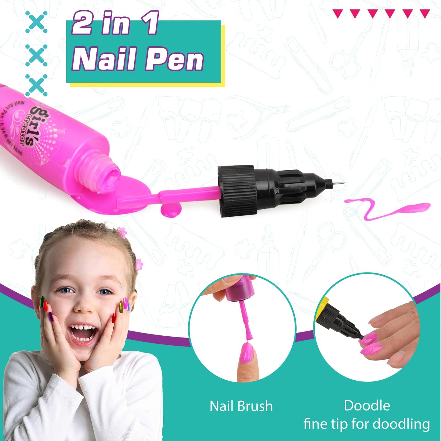 Nail Kit for Girls Ages 7-12, Kids Nail Polish set with Nail Dryer, 2 in 1 Nail Polish Pen, Stickers, False Press On Nail, Glitter, Cool Girly Stuff, Birthday Gifts for Girls 8 9 10 11 12 Year Old