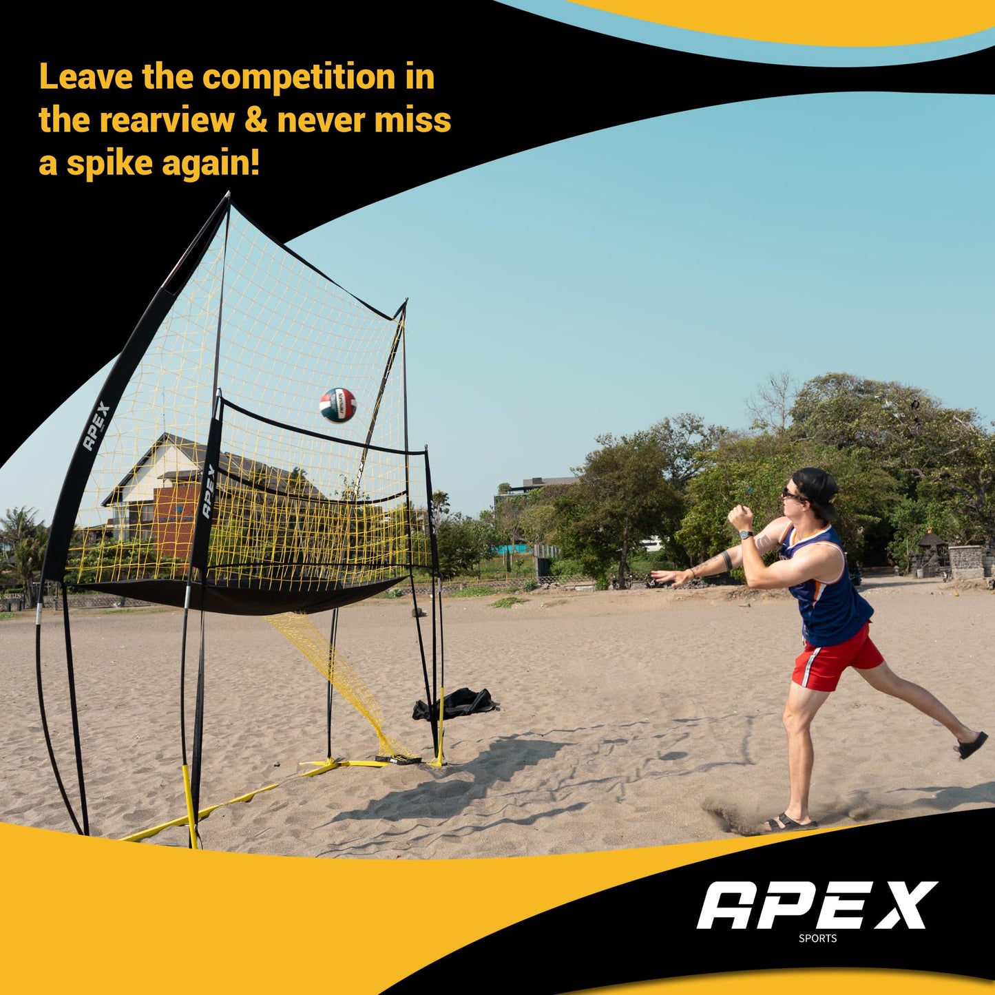 Apex Sports Volleyball Training Net System - Sturdy, Adjustable, and Portable | Improve Accuracy, Technique, and Skills | Ideal for Indoor/Outdoor Use | Easy Assembly & Storage |