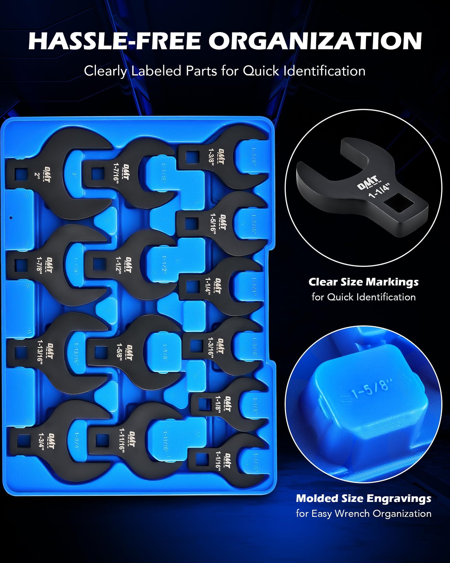 Orion Motor Tech 14 Piece Jumbo Crowfoot Wrench Set, SAE Crows Foot Wrench Set for 1-1/16" to 2" Flare Nuts for 1/2" Drive Rachets & Extenders, Blackened Cr-V Steel Crowfoot Wrenches with Carry Case