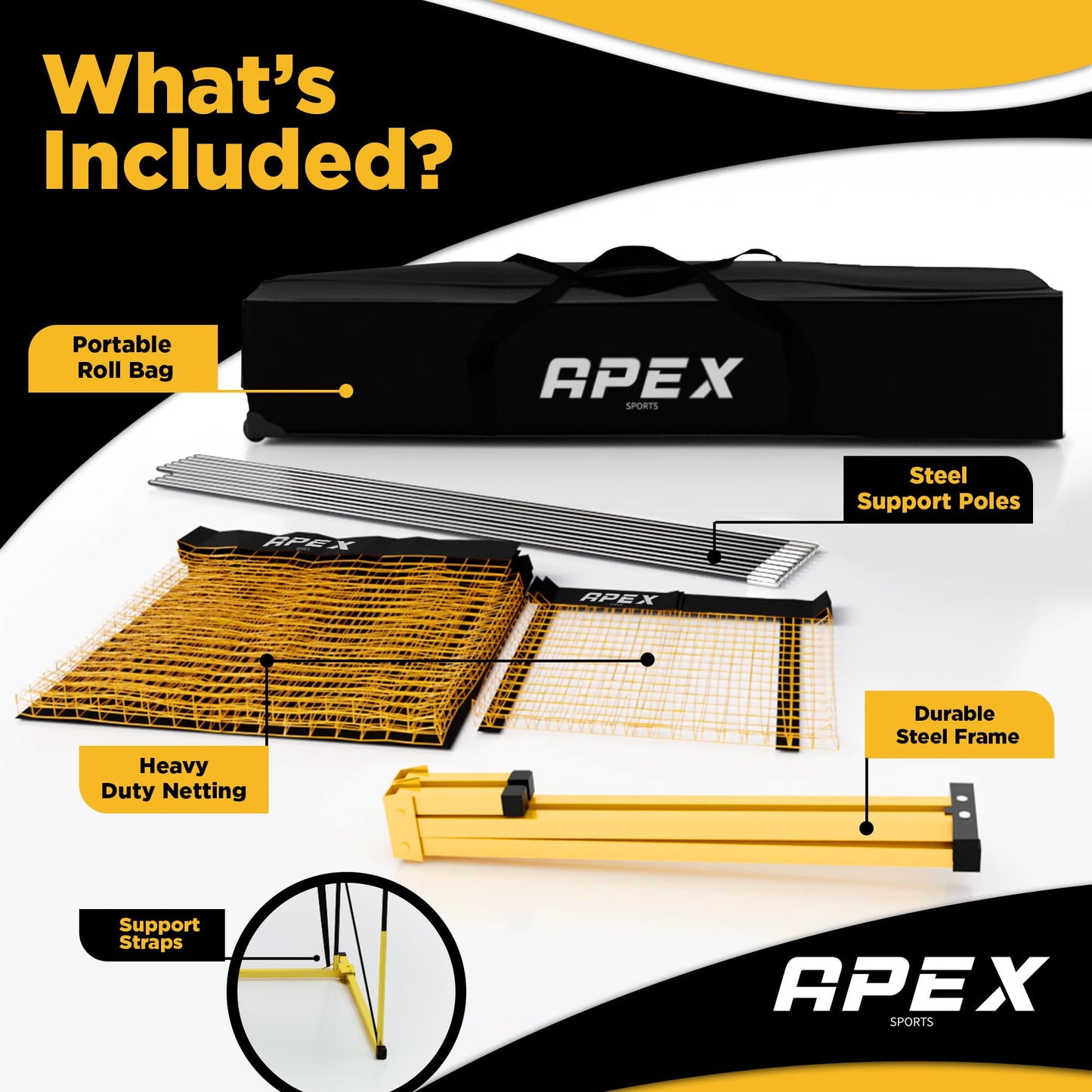 Apex Sports Volleyball Training Net System - Sturdy, Adjustable, and Portable | Improve Accuracy, Technique, and Skills | Ideal for Indoor/Outdoor Use | Easy Assembly & Storage |