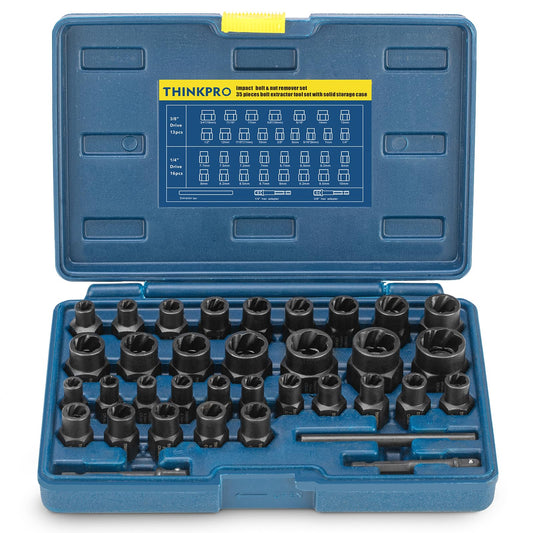 Thinkpro Bolt Extractor Kit,35PCS Nut Extractor Socket Set,Impact Bolt & Nut Remover,Easy Out Bolt Removal Tool for Removing Damaged, Frozen, Rusted, Rounded-Off Bolts, Nuts & Screws