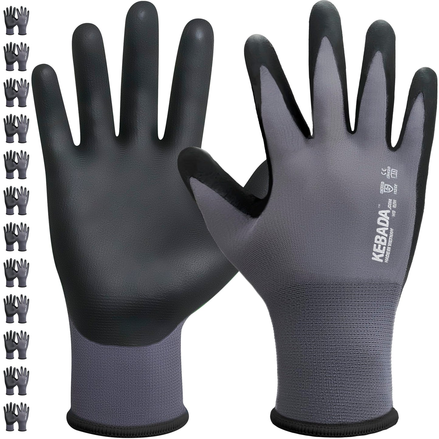 12 Pairs Work Gloves for Men and Women, Nitrile Coated Safety Protective Gloves with Grip, Ideal for Gardening, Warehouse, Mechanic, Light Duty Construction Work,XL