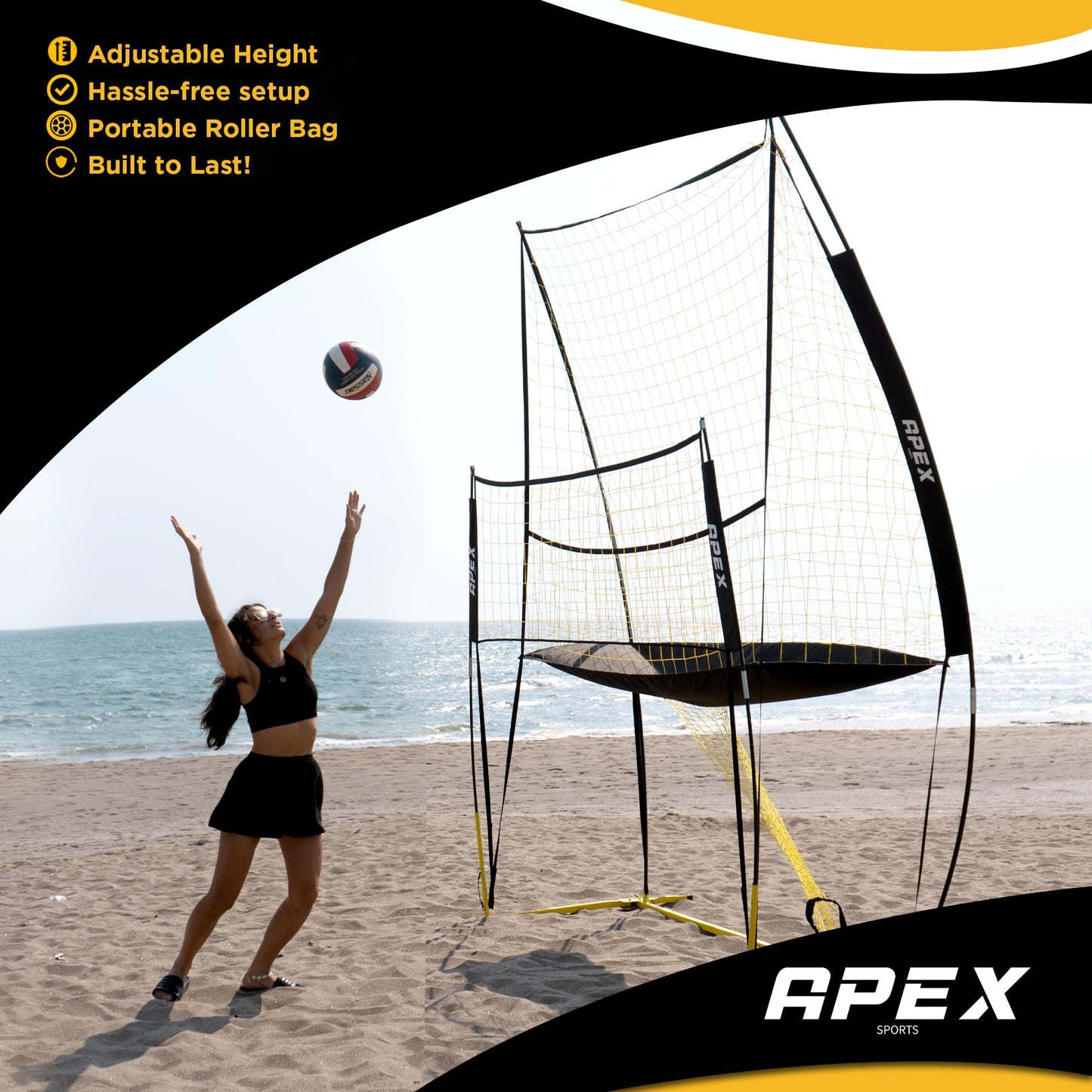 Apex Sports Volleyball Training Net System - Sturdy, Adjustable, and Portable | Improve Accuracy, Technique, and Skills | Ideal for Indoor/Outdoor Use | Easy Assembly & Storage |