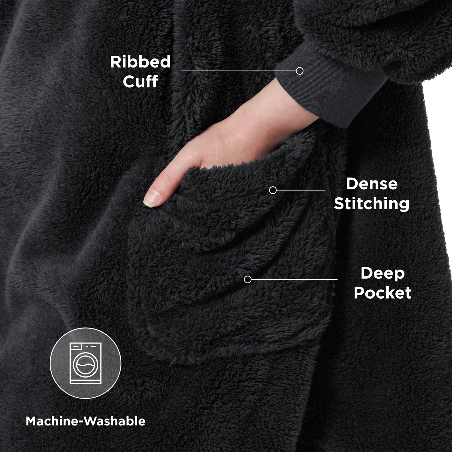 Bedsure Wearable Blanket Hoodie for Women - Cozy Sherpa Hoodie Blanket for Adult Men, Warm Hooded Blanket Sweatshirt with Pockets as Gifts for Girlfriend, Charcoal