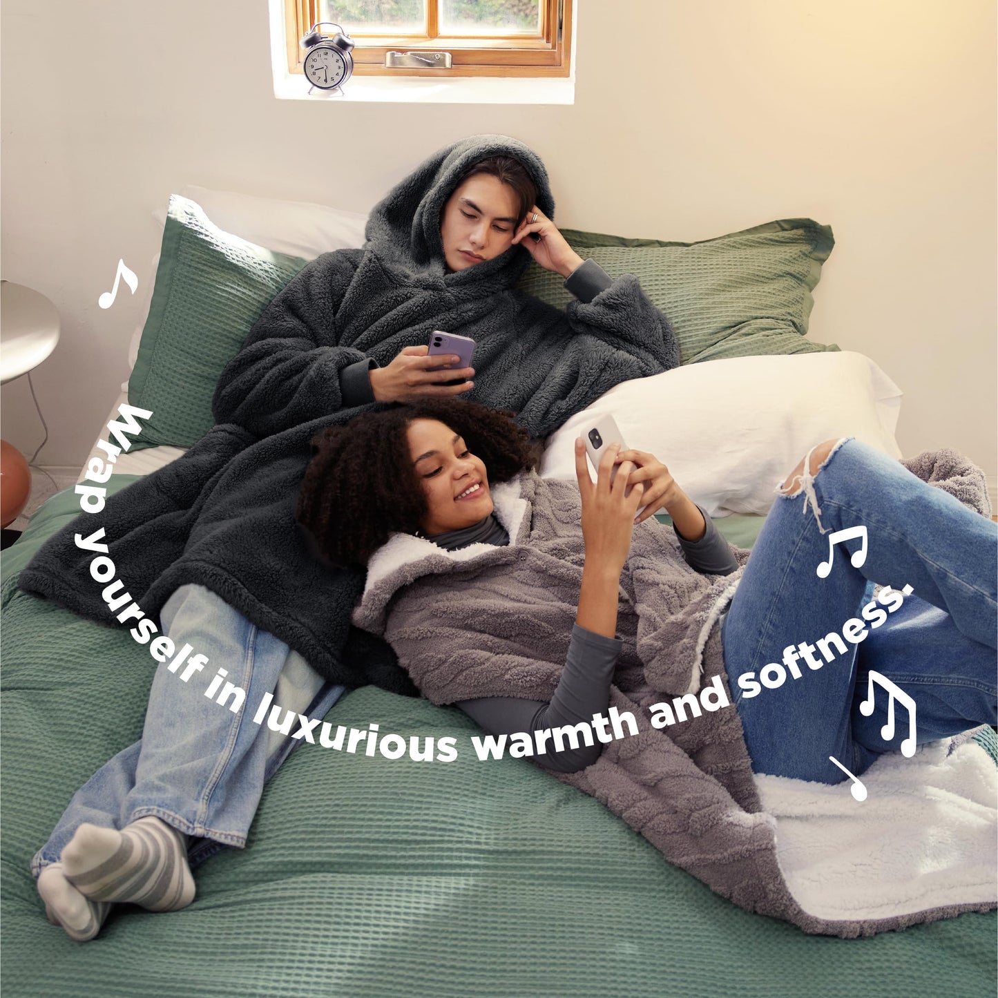 Bedsure Wearable Blanket Hoodie for Women - Cozy Sherpa Hoodie Blanket for Adult Men, Warm Hooded Blanket Sweatshirt with Pockets as Gifts for Girlfriend, Charcoal