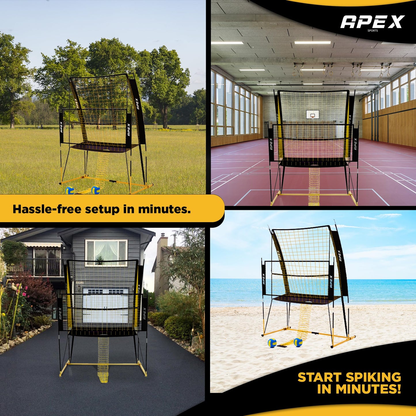 Apex Sports Volleyball Training Net System - Sturdy, Adjustable, and Portable | Improve Accuracy, Technique, and Skills | Ideal for Indoor/Outdoor Use | Easy Assembly & Storage |