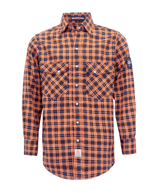 BOCOMAL FR Shirts Flame Resistant NFPA2112/CAT2 6.5oz Light weight Printed Fire Retardant Plaid Shirt