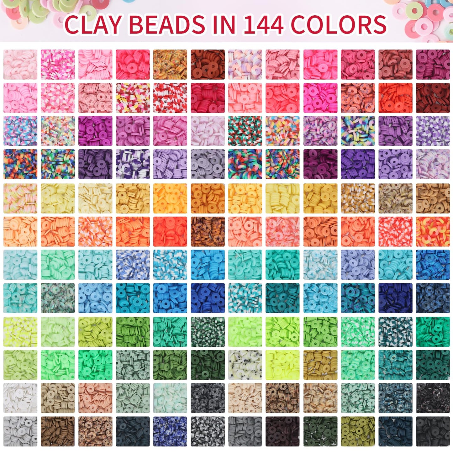 QUEFE 15000pcs, 144 Colors Clay Beads, Charm Bracelet Making kit for Girls 8-12, Polymer Heishi Beads for Jewelry, for Crafts Christmas Gifts